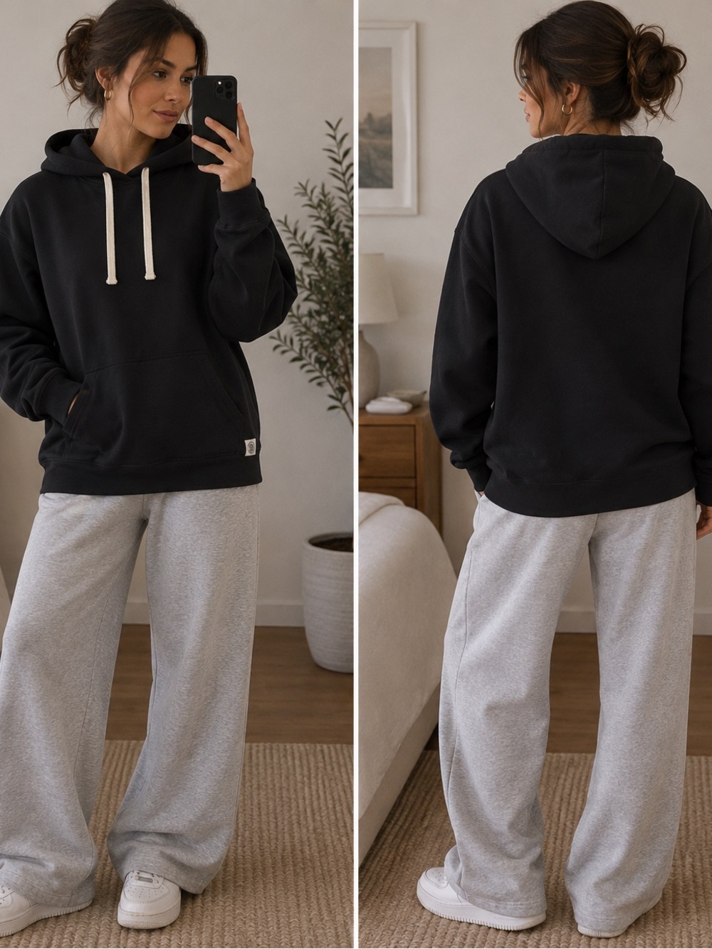 Reigning Champ Black Hoodie with Contrast White Drawcords